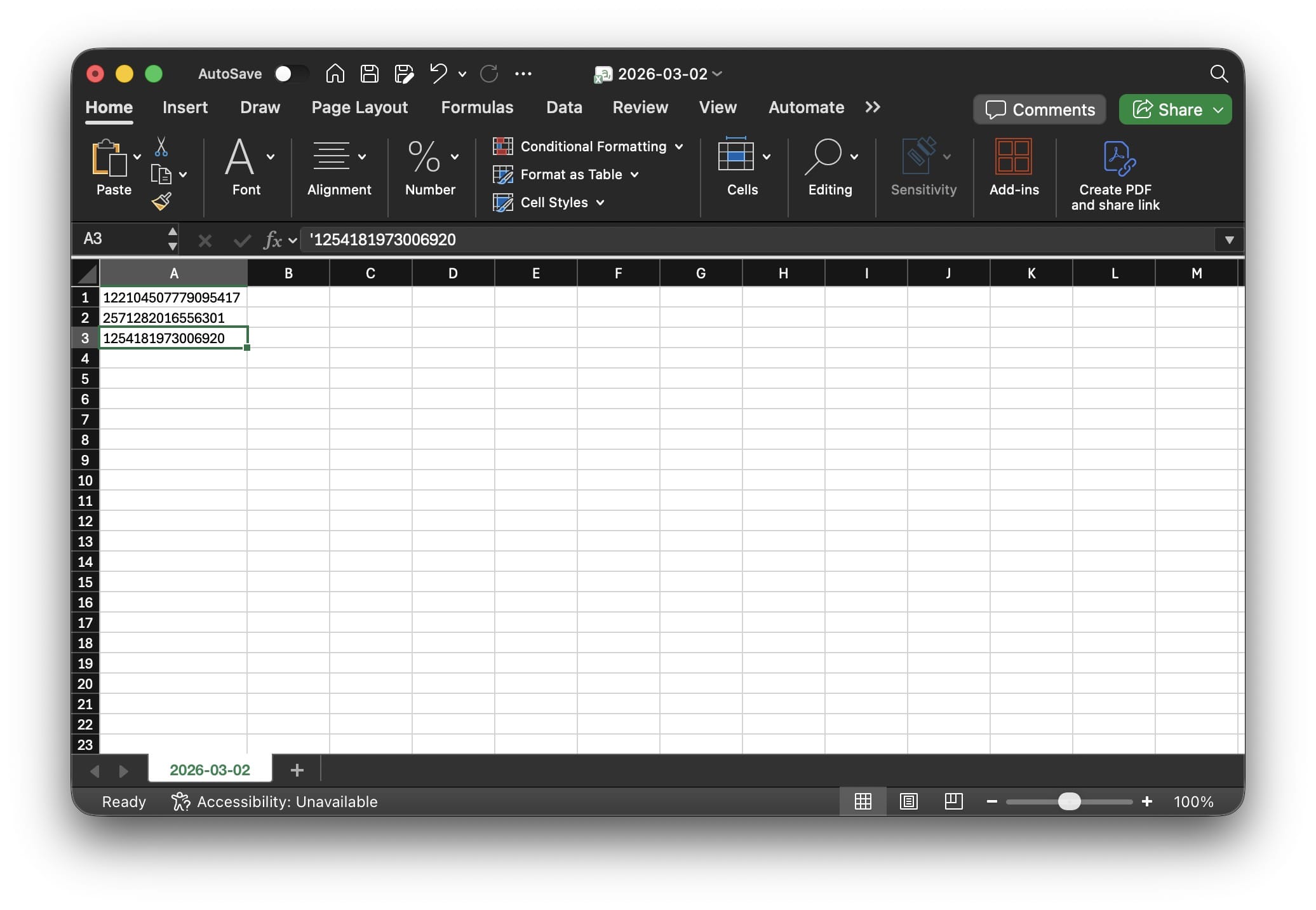CSV file listing Facebook user identifier values